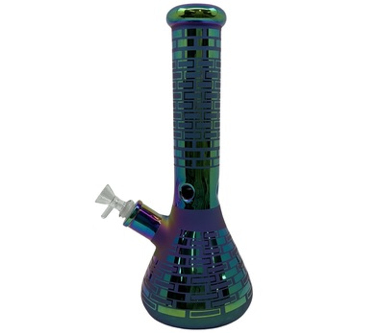 14" Iridescent Rainbow Thick Glass Beaker Water Pipe with Ice