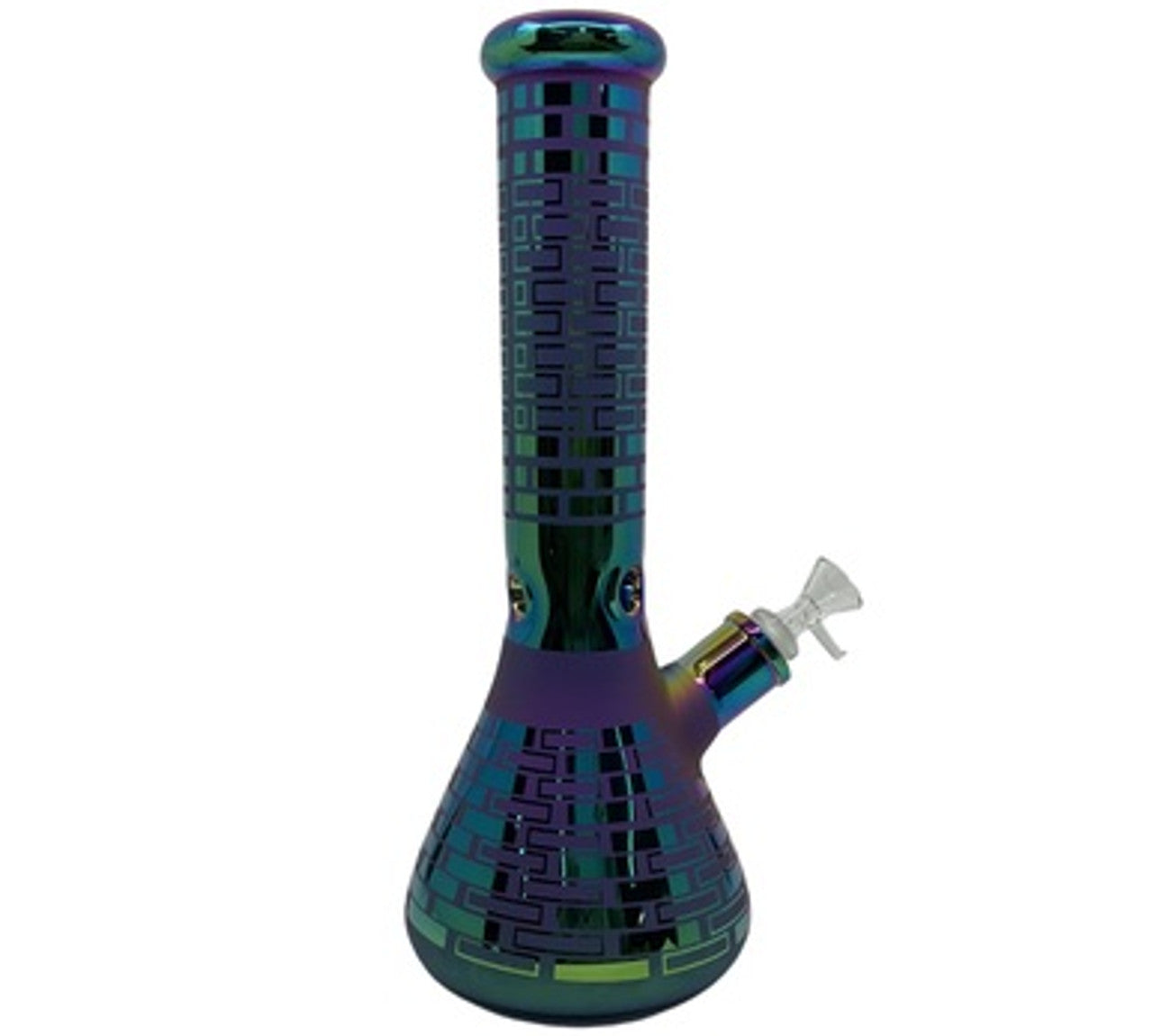 14" Iridescent Rainbow Thick Glass Beaker Water Pipe with Ice