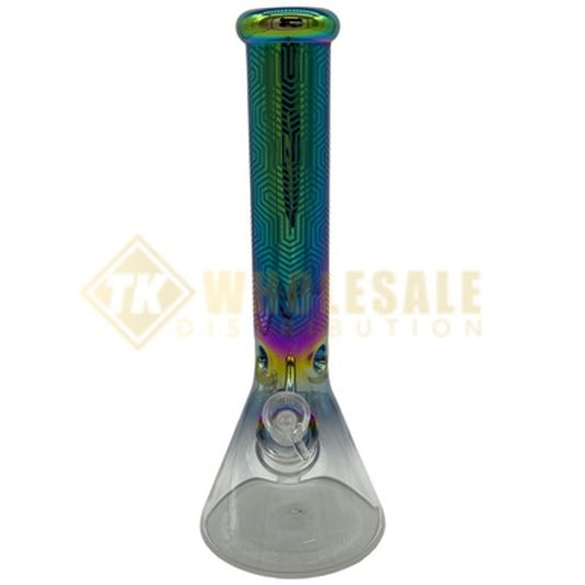 14" Metallic Rainbow Glass Beaker Water Pipe with Ice Catcher