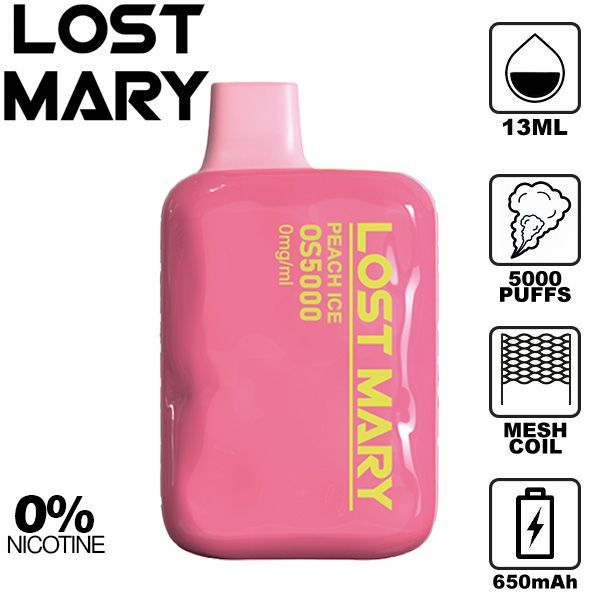 Lost Mary OS5000 0% 5000 Puffs Rechargeable Vape Disposable 13mL Best Flavor Peach Ice
