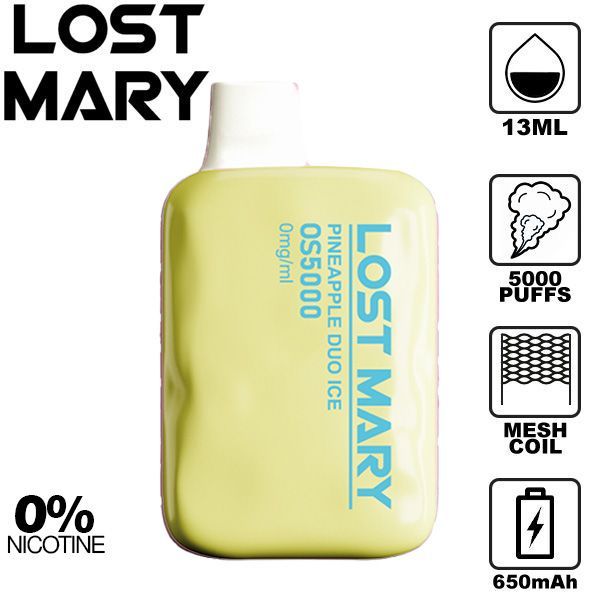 Lost Mary OS5000 0% 5000 Puffs Rechargeable Vape Disposable 13mL Best Flavor Pineapple Duo Ice