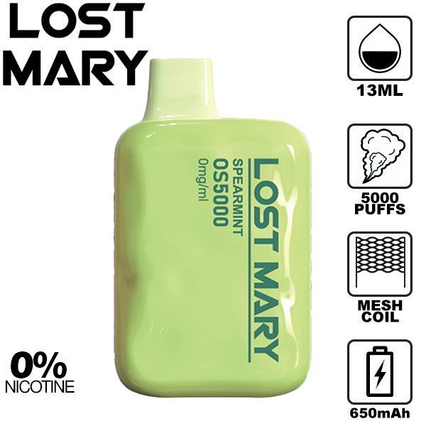 Lost Mary OS5000 0% 5000 Puffs Rechargeable Vape Disposable 13mL Best Flavor Spearmint