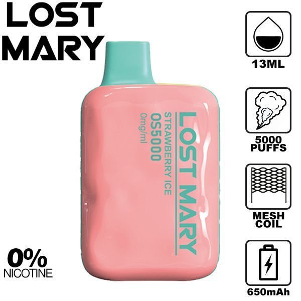 Lost Mary OS5000 0% 5000 Puffs Rechargeable Vape Disposable 13mL Best Flavor Strawberry Ice