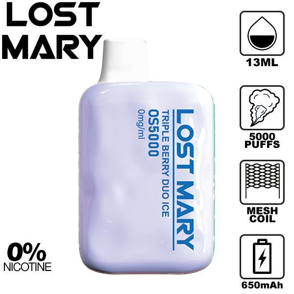 Lost Mary OS5000 0% 5000 Puffs Rechargeable Vape Disposable 13mL Best Flavor Triple Berry Duo Ice
