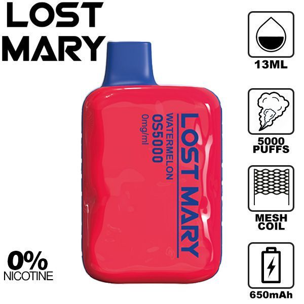Lost Mary OS5000 0% 5000 Puffs Rechargeable Vape Disposable 13mL Best Flavor Watermelon