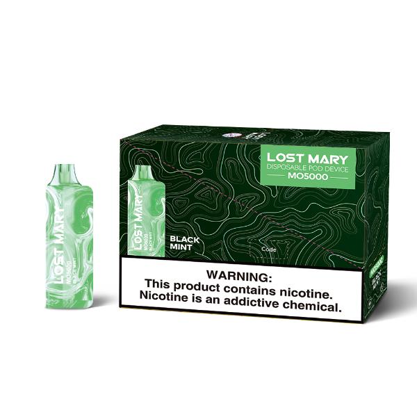Lost Mary MO5000 3% 5000 Puffs Rechargeable Vape Disposable 10mL Best Flavor Black Mint