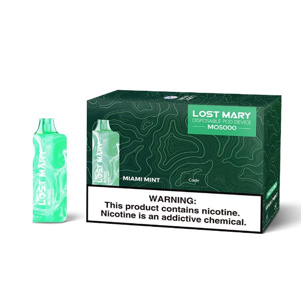 Lost Mary MO5000 3% 5000 Puffs Rechargeable Vape Disposable 10mL Best Flavor Miami Mint