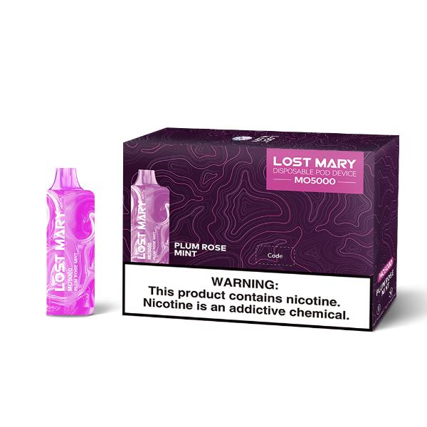 Lost Mary MO5000 3% 5000 Puffs Rechargeable Vape Disposable 10mL Best Flavor Plum Rose Mint