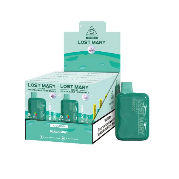 Lost Mary OS5000 Rechargeable Disposable Vape by Elf Bar 10 Pack 13mL Best Flavor Black Mint