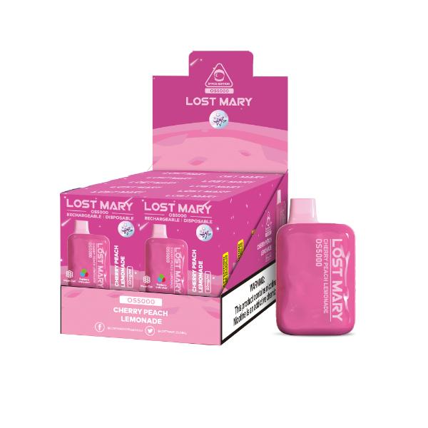 Lost Mary OS5000 0% 5000 Puffs Rechargeable Vape Disposable 13mL Best Flavor Cherry Peach Lemonade