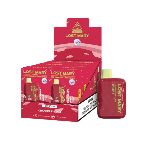 Lost Mary OS5000 Rechargeable Disposable Vape by Elf Bar 10 Pack 13mL Best Flavor Cranberry Soda