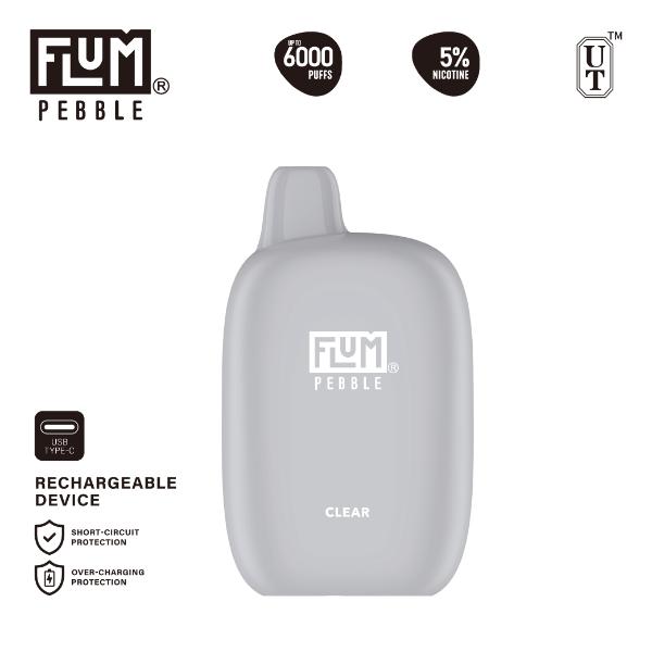 Flum Pebble 6000 Puffs Rechargeable Single Disposable Clear