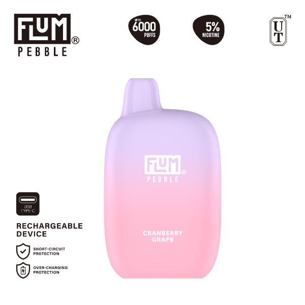 Flum Pebble 6000 Puffs Rechargeable Single Disposable Cranberry Grape