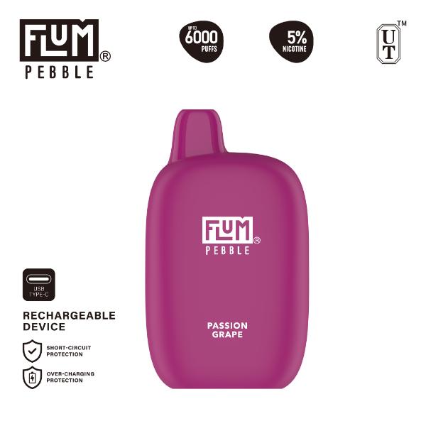Flum Pebble 6000 Puffs Rechargeable Single Disposable Passion Grape