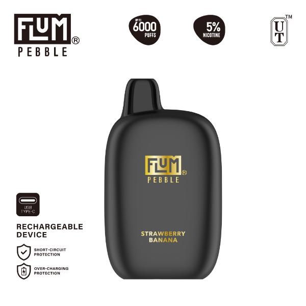 Flum Pebble 6000 Puffs Rechargeable Single Disposable Strawberry Banana