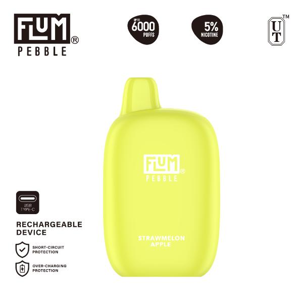 Flum Pebble 6000 Puffs Rechargeable Single Disposable Strawmelon Apple