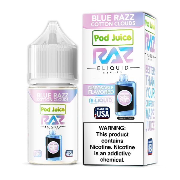 Pod Juice + RAZ Disposables Collab Salt E-Liquid 30mL Blue Razz Cotton Clouds