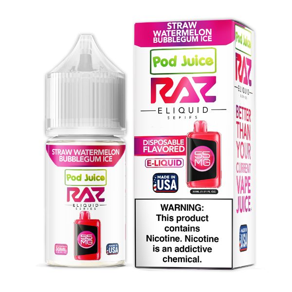 Pod Juice + RAZ Disposables Collab Salt E-Liquid 30mL Straw Watermelon Bubblegum Ice