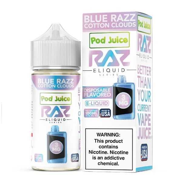 Pod Juice + RAZ Disposables Collab Freebase E-Liquid 100mL - Blue Razz Cotton Cloud