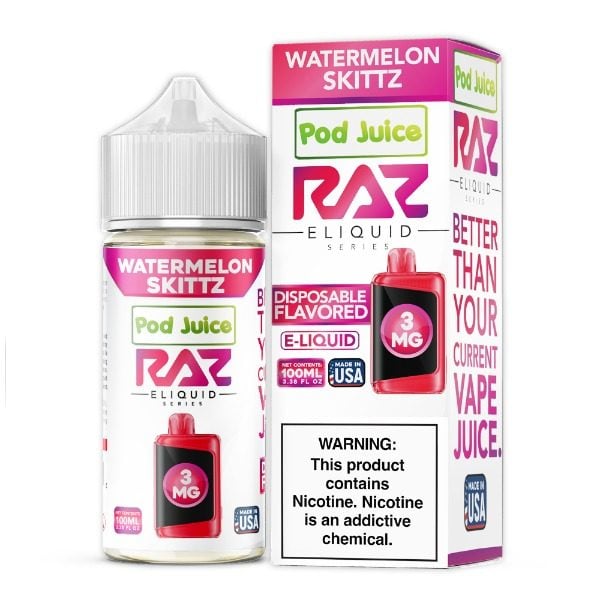 Pod Juice + RAZ Disposables Collab Freebase E-Liquid 100mL - Watermelon Skittz