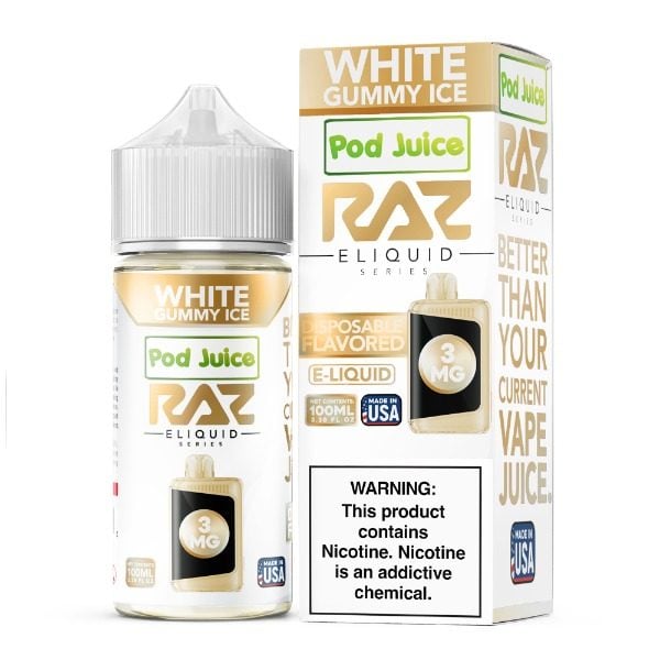 Pod Juice + RAZ Disposables Collab Freebase E-Liquid 100mL - White Gummy  Ice