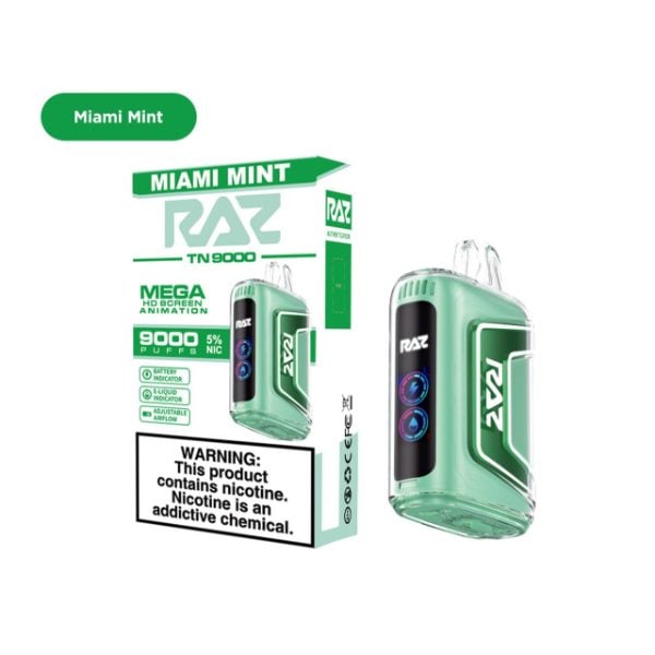 RAZ TN9000 9000 Puffs Disposable Miami Mint Packaging