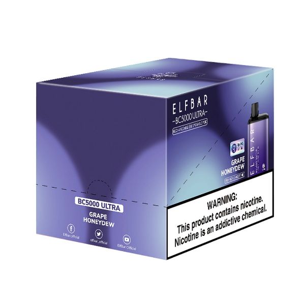Elf Bar BC5000 Ultra 5000 Puffs Rechargeable Vape Disposable 13mL 10 Pack Best Flavor Grape Honeydew