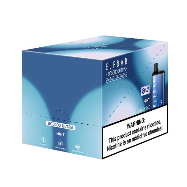 Elf Bar BC5000 Ultra 5000 Puffs Rechargeable Vape Disposable 13mL 10 Pack Best Flavor Mint