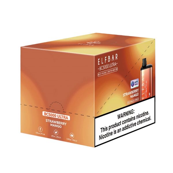 Elf Bar BC5000 Ultra 5000 Puffs Rechargeable Vape Disposable 13mL 10 Pack Best Flavor Strawberry Mango