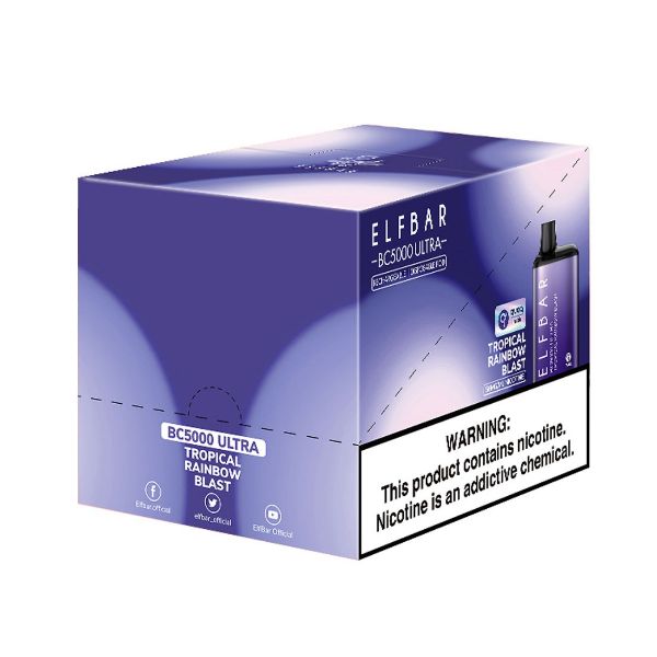 Elf Bar BC5000 Ultra 5000 Puffs Rechargeable Vape Disposable 13mL 10 Pack Best Flavor Tropical Rainbow Blast
