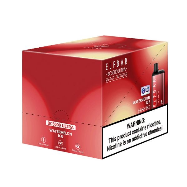 Elf Bar BC5000 Ultra 5000 Puffs Rechargeable Vape Disposable 13mL 10 Pack Best Flavor Watermelon Ice