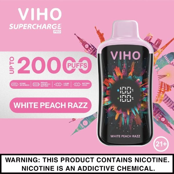 VIHO Supercharge Pro 20,000 Puffs Disposable White Peach Razz