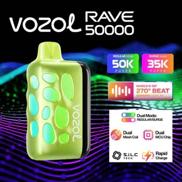 Vozol Rave 50,000 Puffs Disposable - Sour Apple Ice